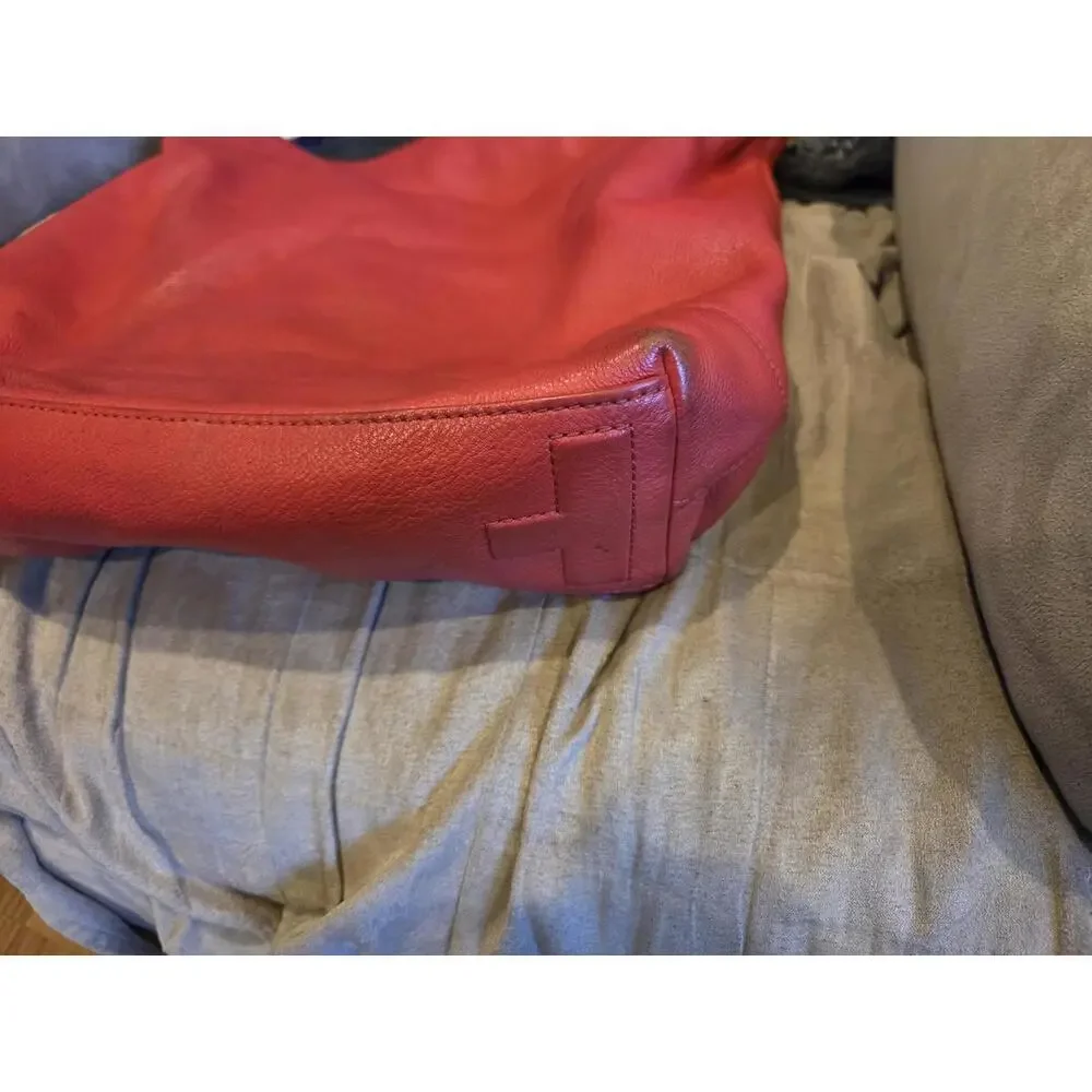 Tory Burch Red Leather boho Shoulder Bag with Logo Accent